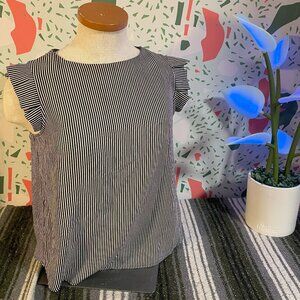 Monteau Black and White Vertical Stripe Sleeveless Top - L